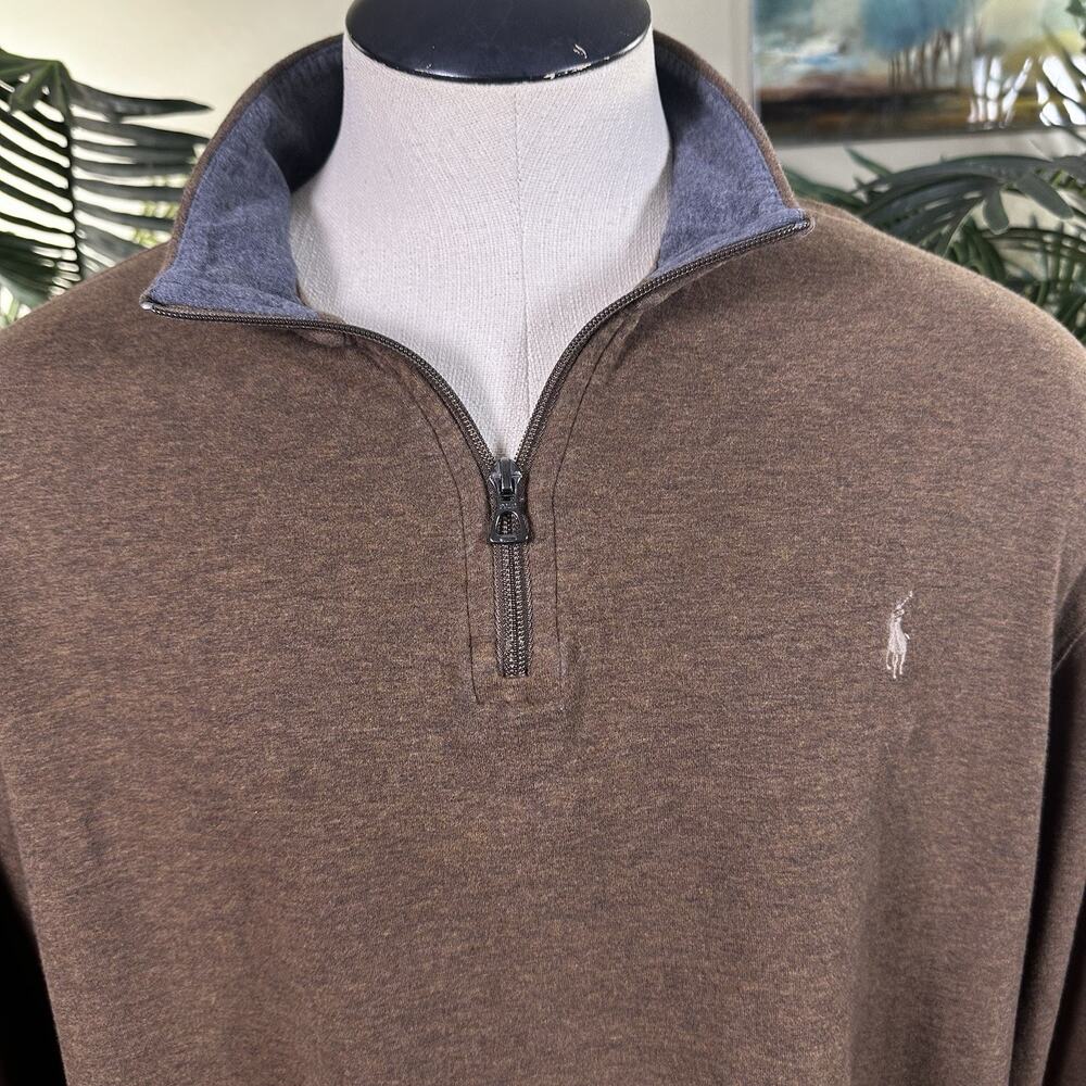 Polo Ralph Lauren Men XXL 1/4 zip Pullover Brown knit Shirt jersey